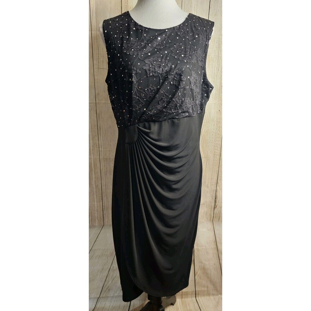 Enfocus Studio Womens 14 Black Embellished Cocktail Dress Sleeveless Formal